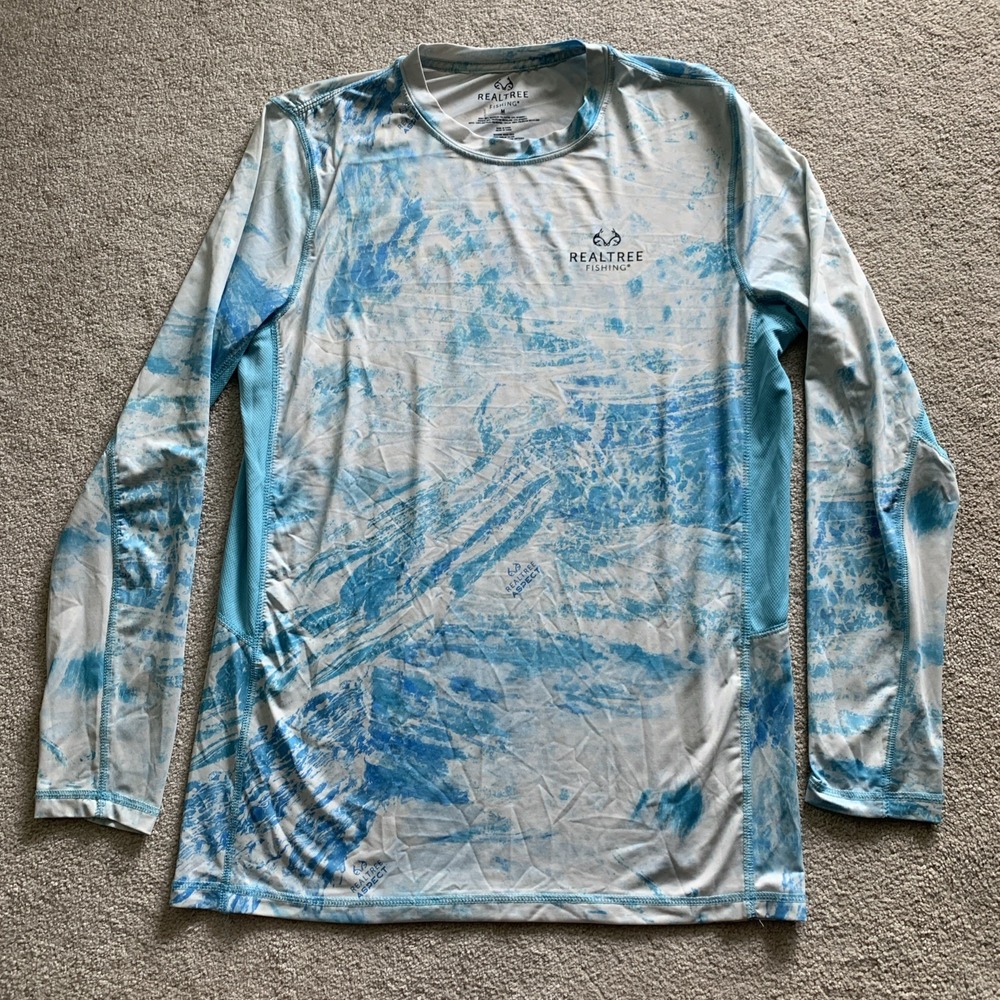 Realtree Aspect Mens M Blue Riverdog Long Sleeve Performance Fishing Shirt‎